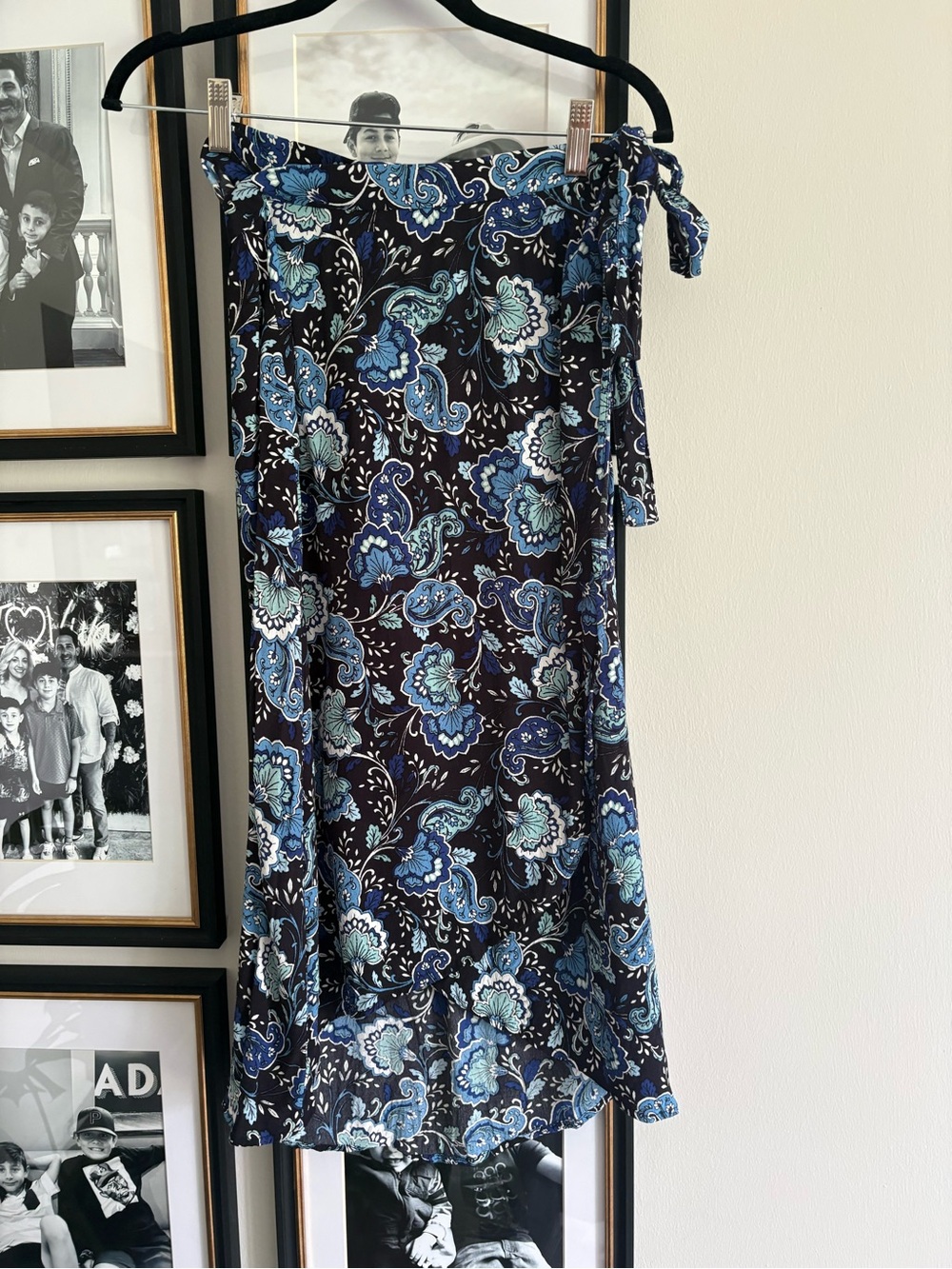 LOFT Blue and Black Paisley Wrap Skirt